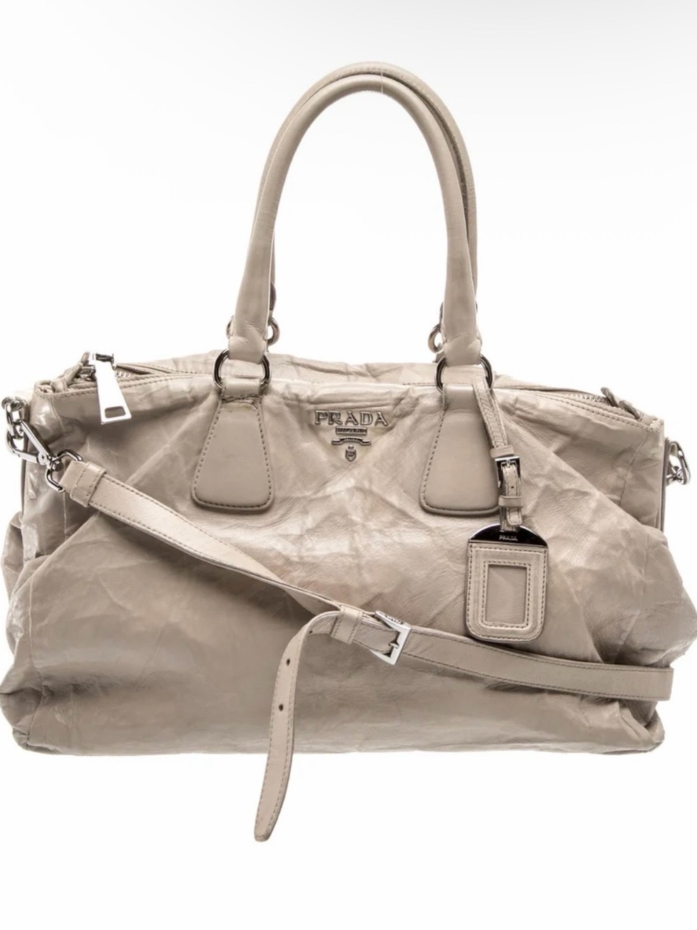 Prada Taupe Leather Shoulder Satchel